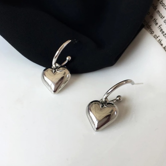 NEW 925 STERLING SILVER HEART PENDANT EARRINGS, NICE EARRINGS, CUTE EARRINGS - Picture 2 of 6